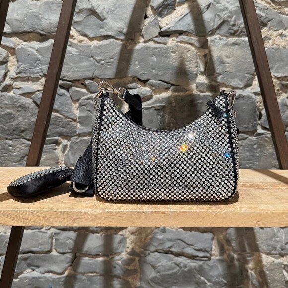 Prada Re-Edition 2005 Crystal Embellished Satin Shoulder Bag W/ Pouch - Picture 5 of 16